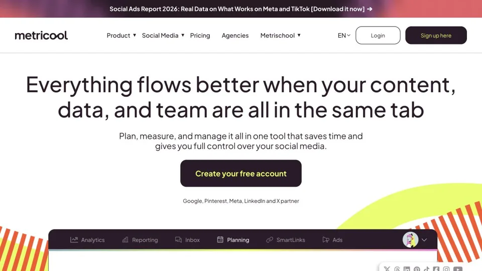 Metricool website preview